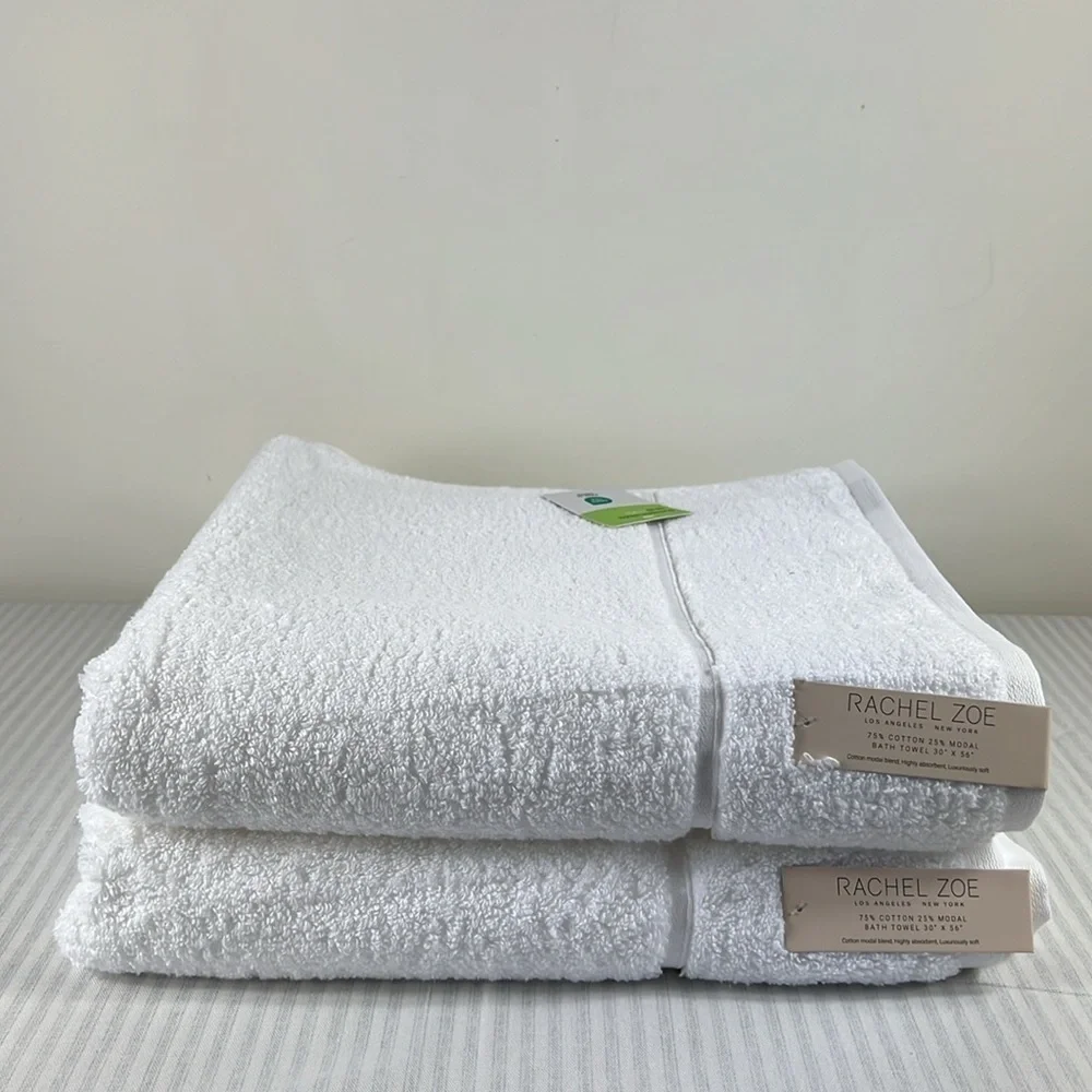 Rachel Zoe Bath Towel Set White 2 PCS Cotton Modal NEW